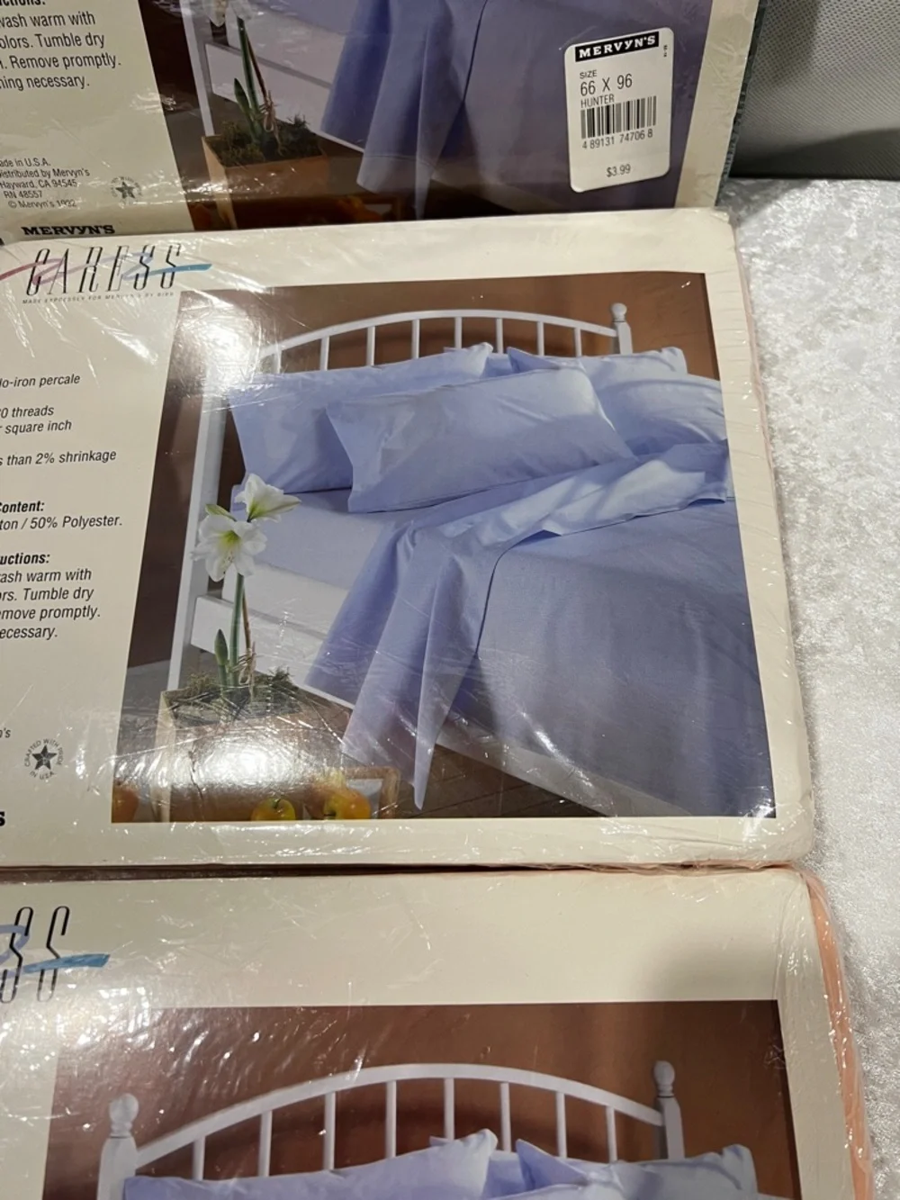 Vintage Sheets Lot  Of 3 CARESS Twin Flat Sheet Green Peach Coral Cotton Blend