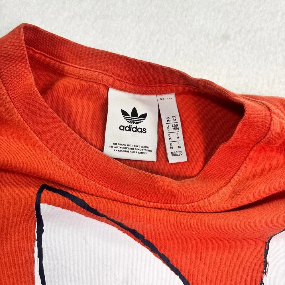 Adidas Originals Trefoil Graphic T Shirt Orange White Mens Medium Streetwear