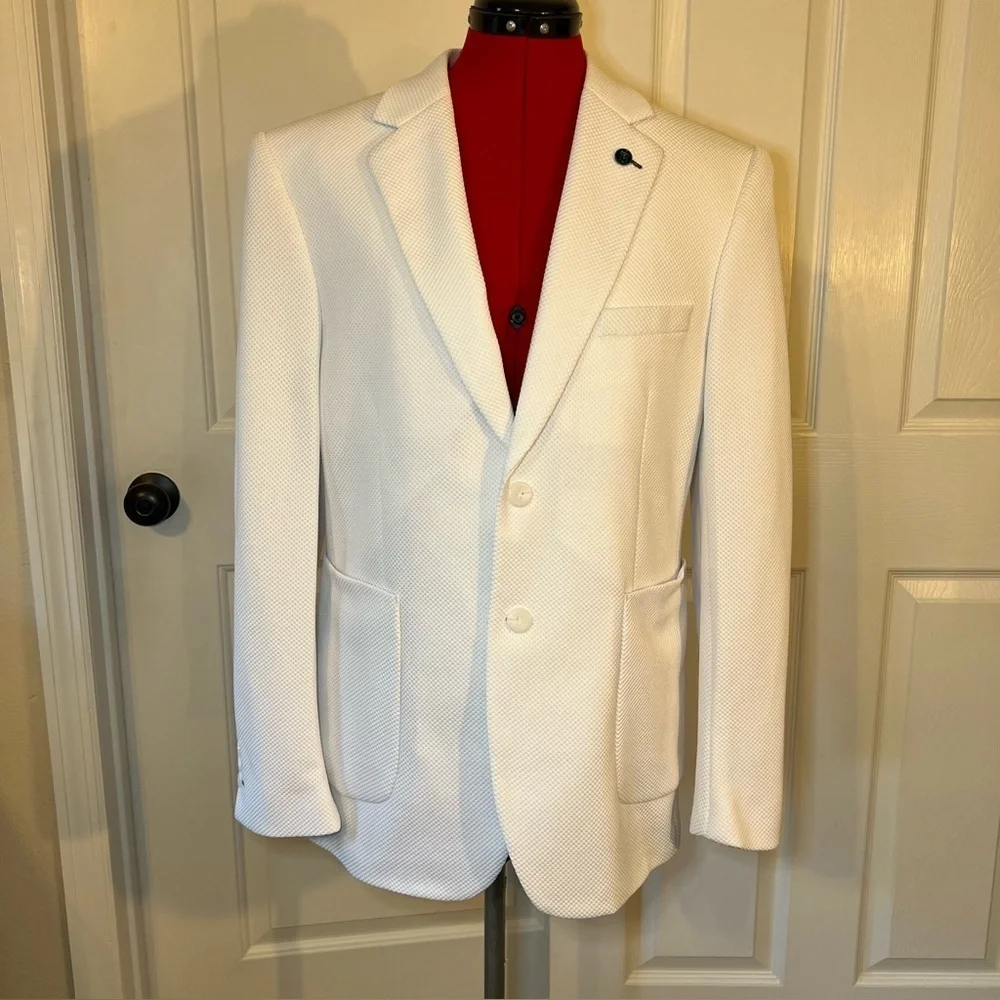 Tom Baine Slim Fit Performance Stretch Waffle Solid Sport Coat White Mens Large