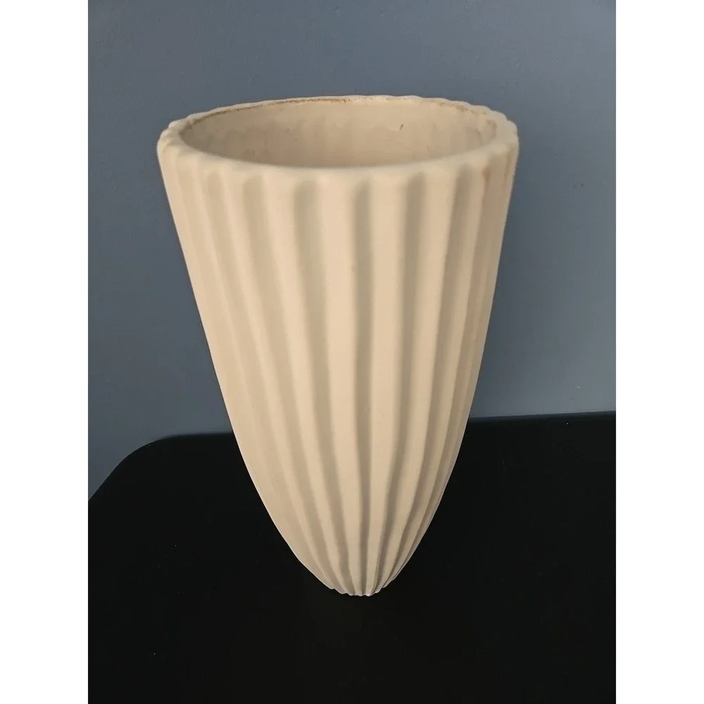 West Elm Planter Vase Textured Fluted Stoneware White Glaze Retired 11.5