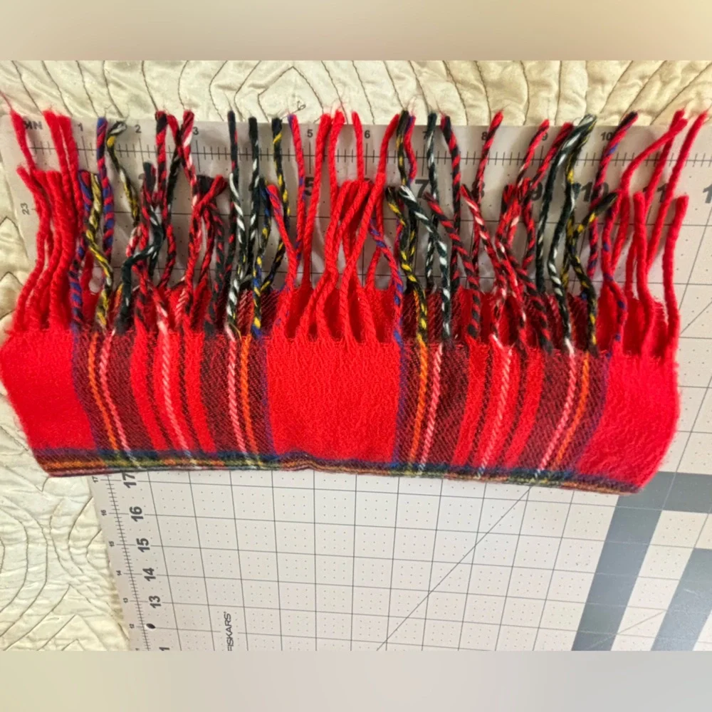 Christian Dior Monsieur Vintage Red Plaid Cashmaire Scarf Made in Japan