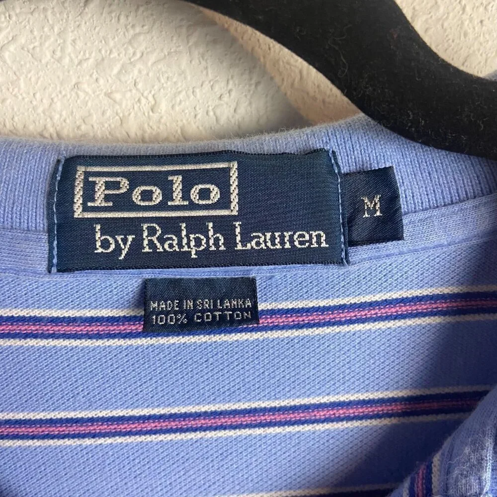 Polo Ralph Lauren Men's Size Medium Polo Shirt Blue Pink Stripes Preppy Office