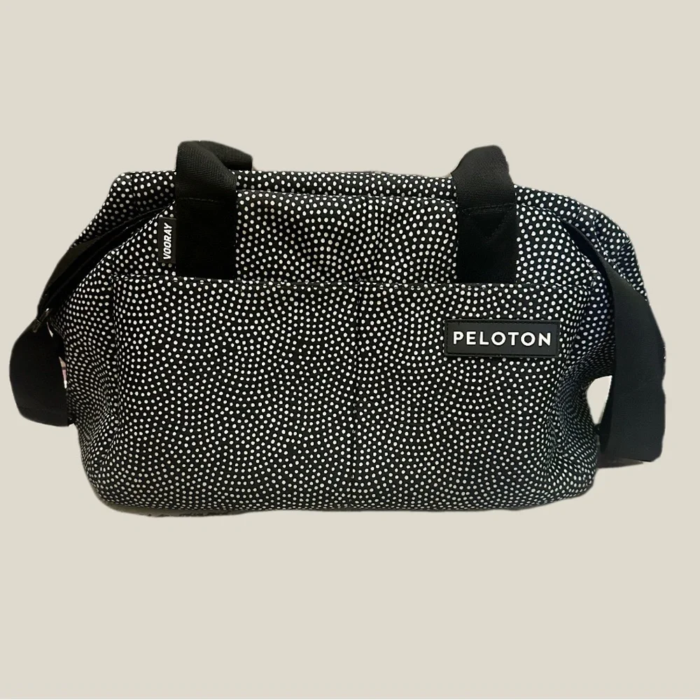 Peloton Black and White Duffel Bag with Speckled Design