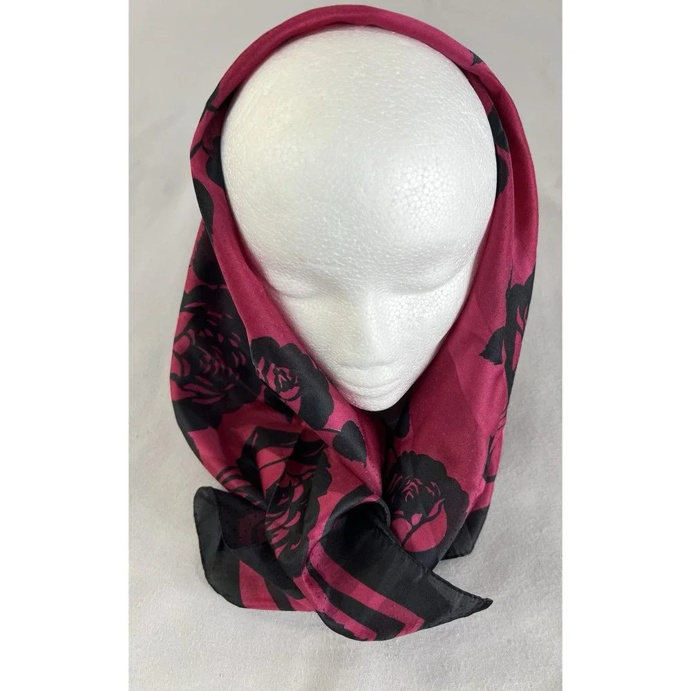 Vintage Made In‎ Italy Square Scarf Hot Pink Floral 100% Polyester  30