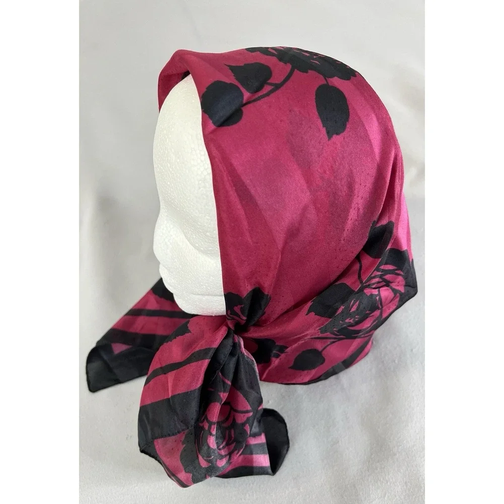 Vintage Made In‎ Italy Square Scarf Hot Pink Floral 100% Polyester  30