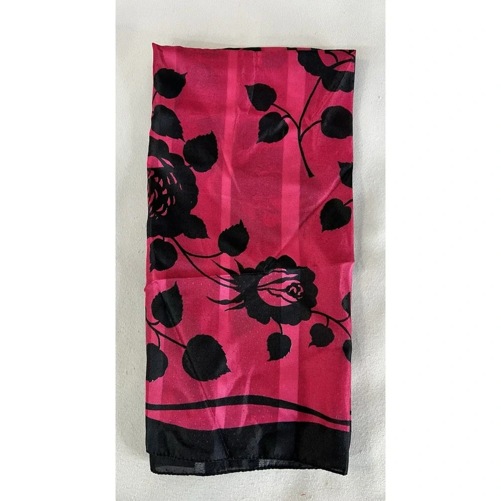 Vintage Made In‎ Italy Square Scarf Hot Pink Floral 100% Polyester  30