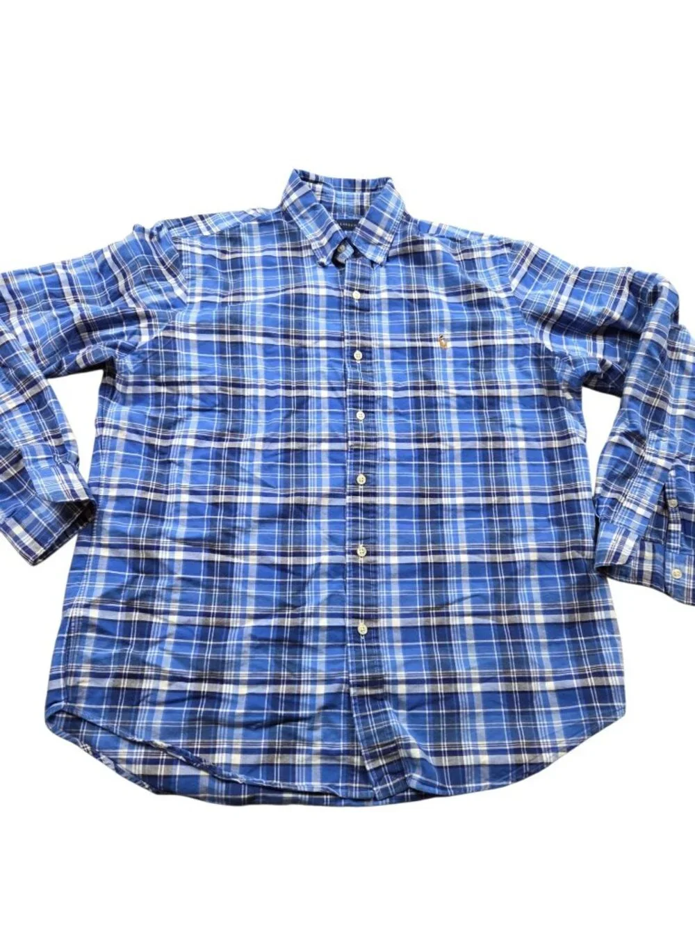 Polo Ralph Lauren Shirt Mens Large Blue Button Up Long Slv Oxford Plaid