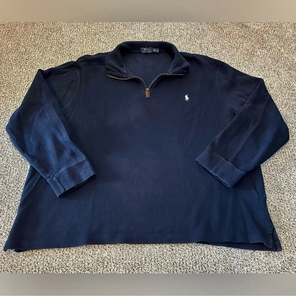 POLO RALPH LAUREN XXL Washed Navy Blue Mesh Knit 1/4 Quarter Zip R $138