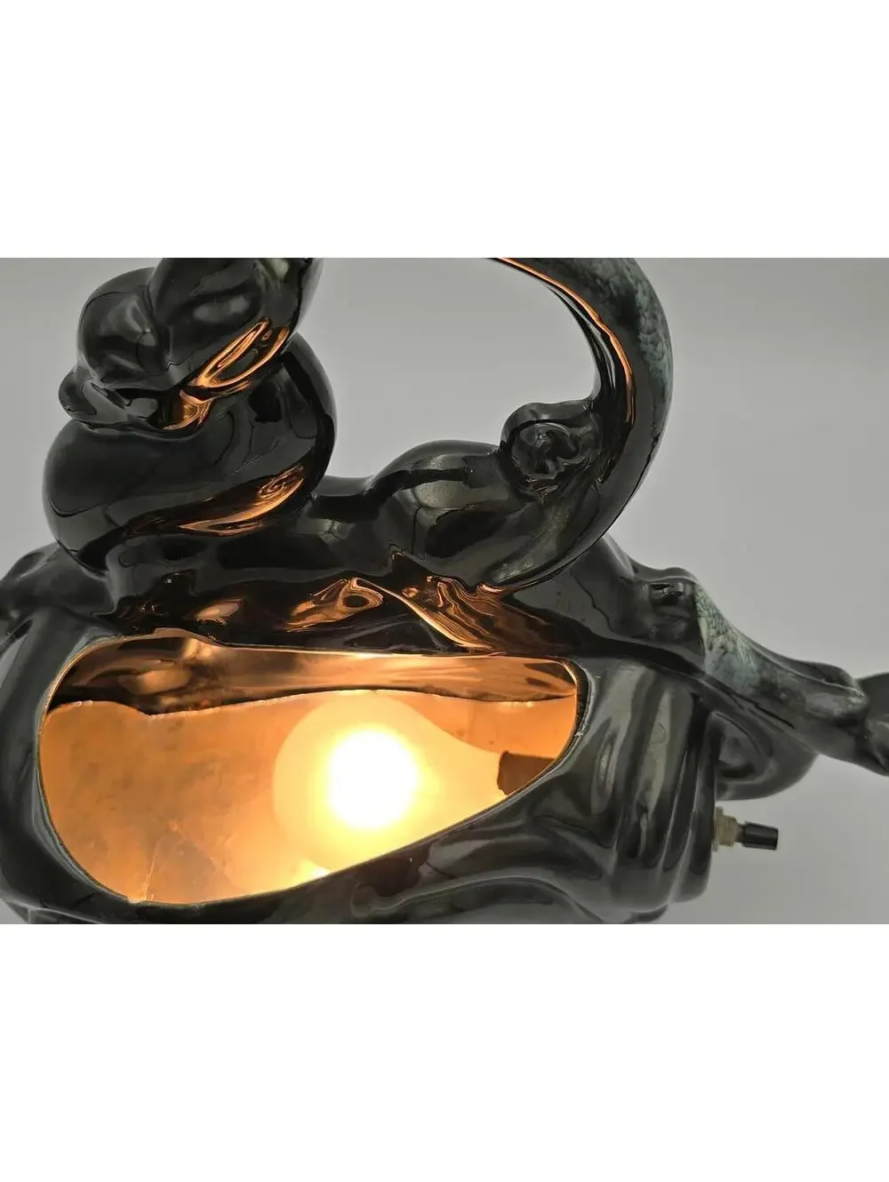 Vintage MCM Gazelle TV Lamp Black Ceramic Antelope 1950s