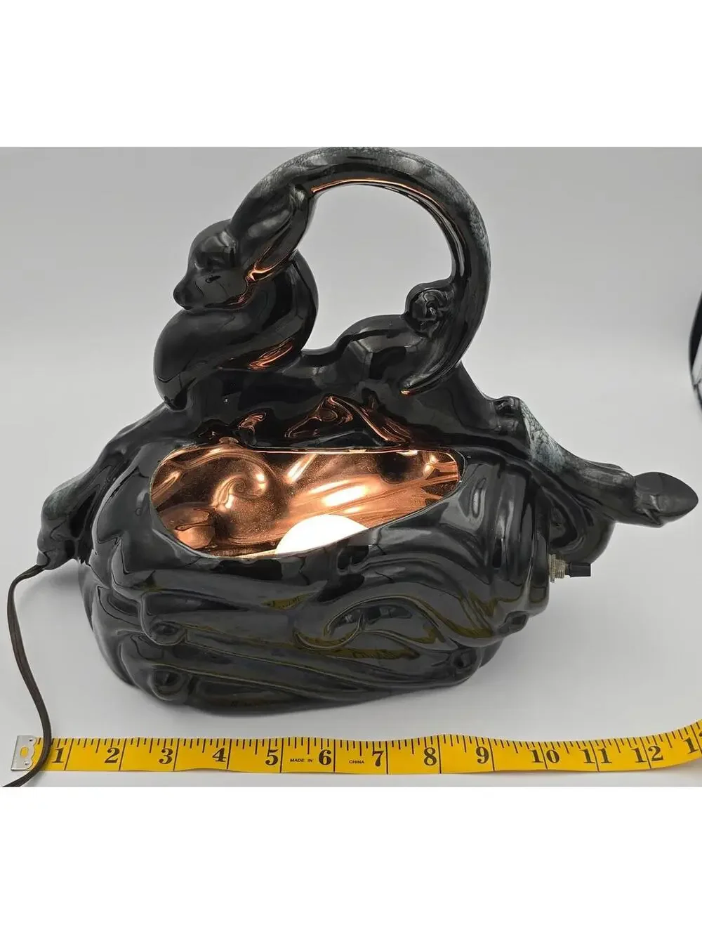 Vintage MCM Gazelle TV Lamp Black Ceramic Antelope 1950s