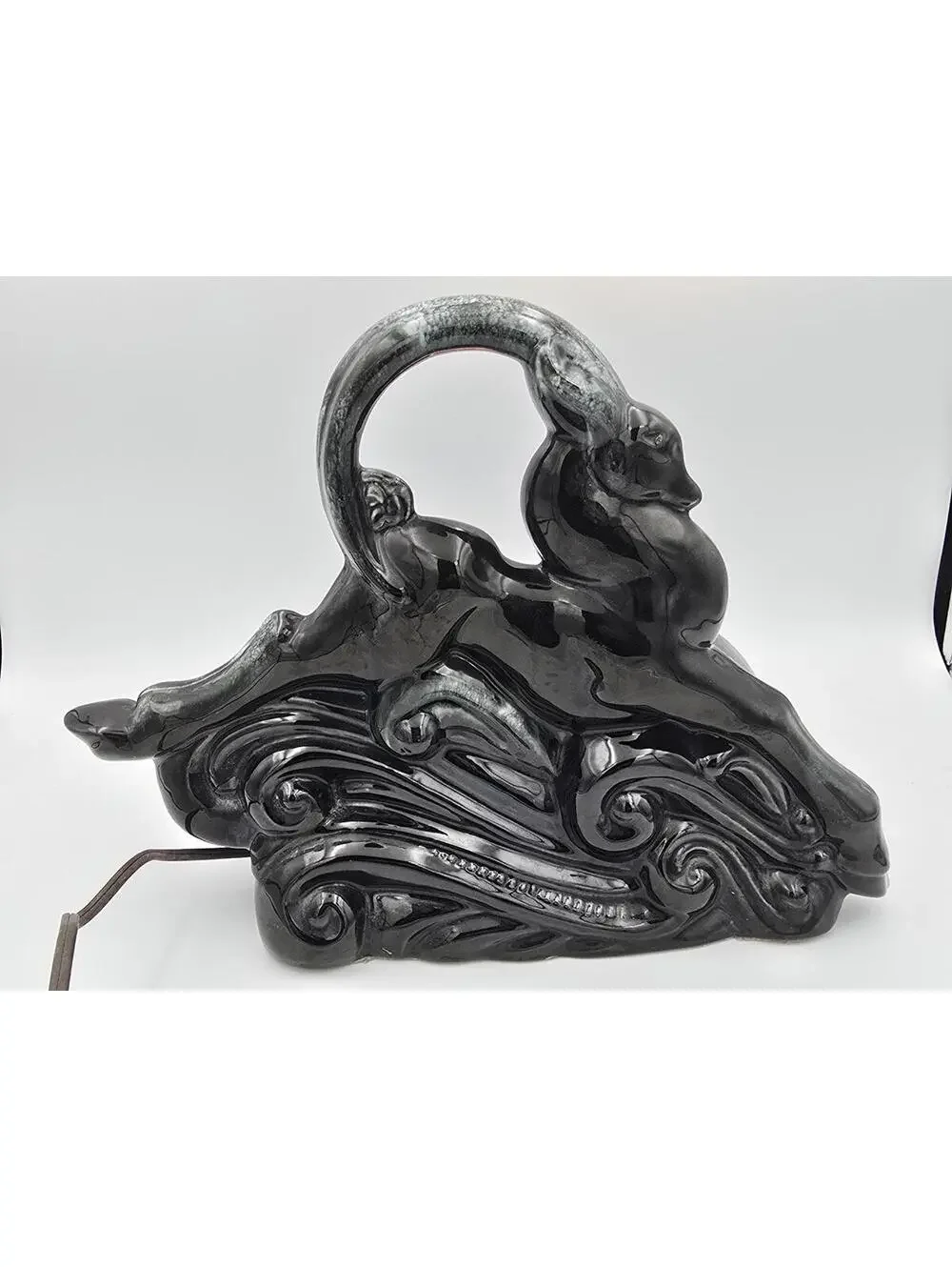 Vintage MCM Gazelle TV Lamp Black Ceramic Antelope 1950s