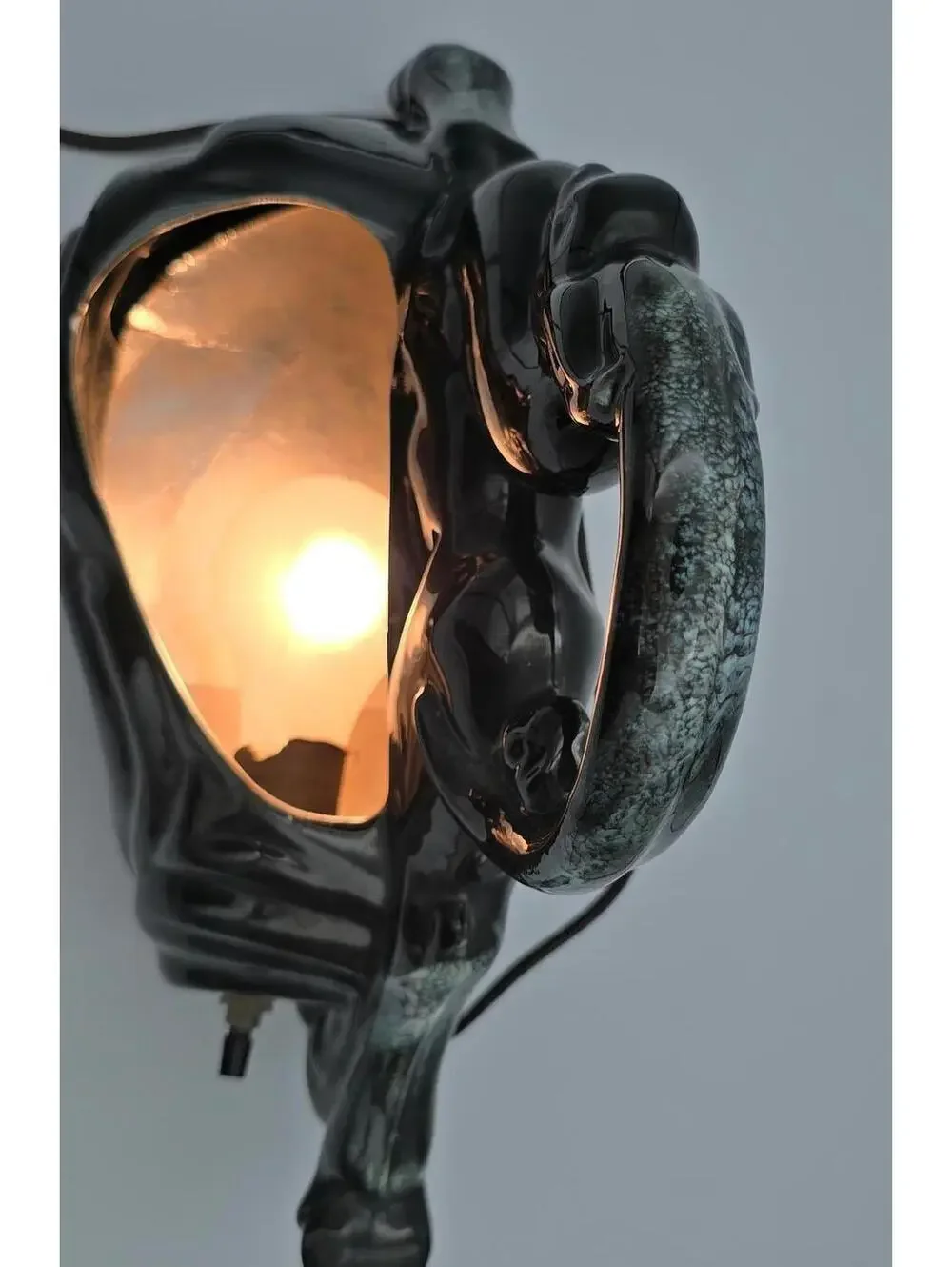 Vintage MCM Gazelle TV Lamp Black Ceramic Antelope 1950s