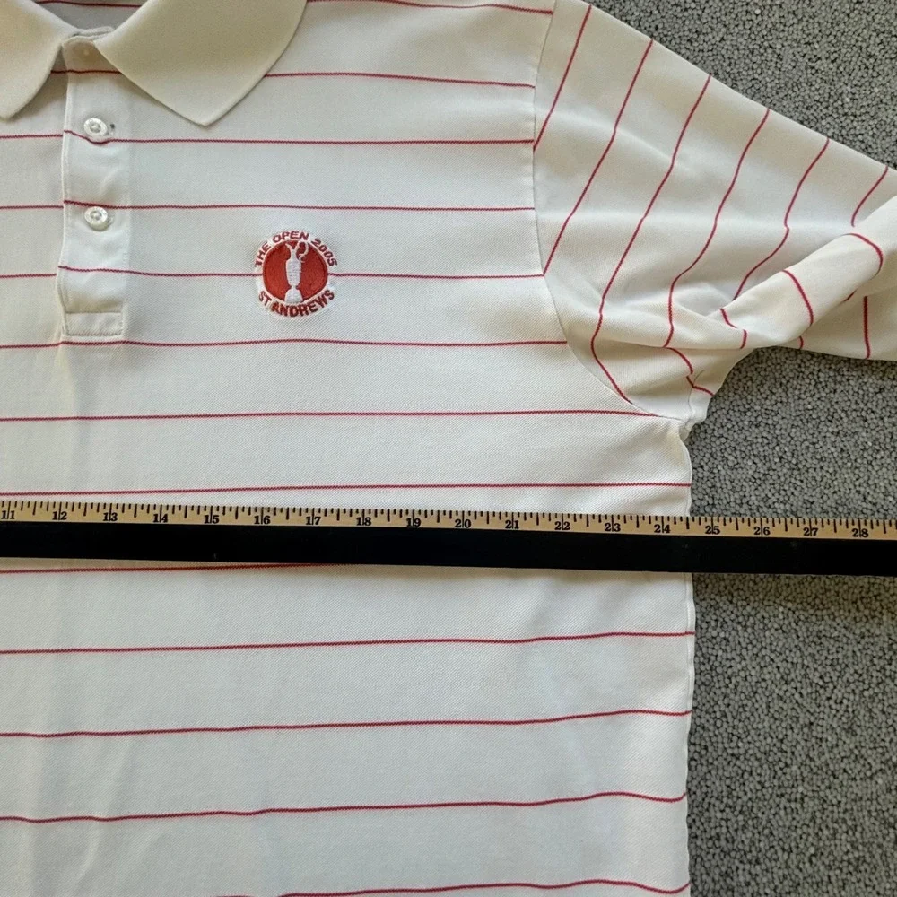 VTG Polo Golf Shirt Mens XL White Striped The Open 2005 St Andrews Preppy