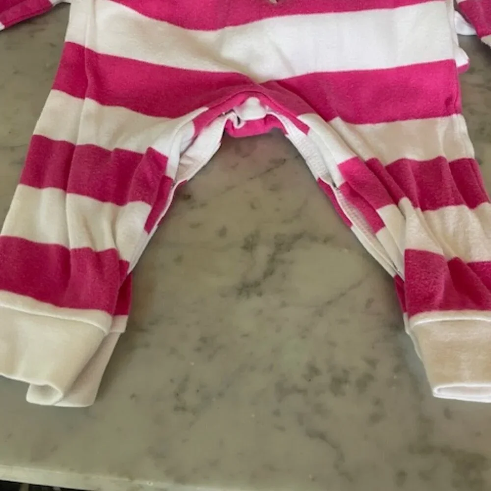 RALPH LAUREN Coverall Romper Long Sleeve Pink White Stripe 9 Mos