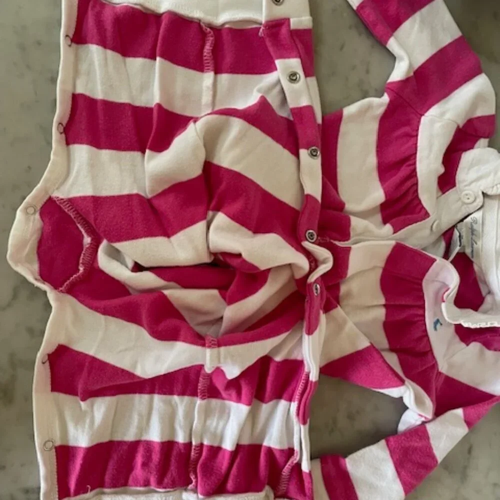 RALPH LAUREN Coverall Romper Long Sleeve Pink White Stripe 9 Mos
