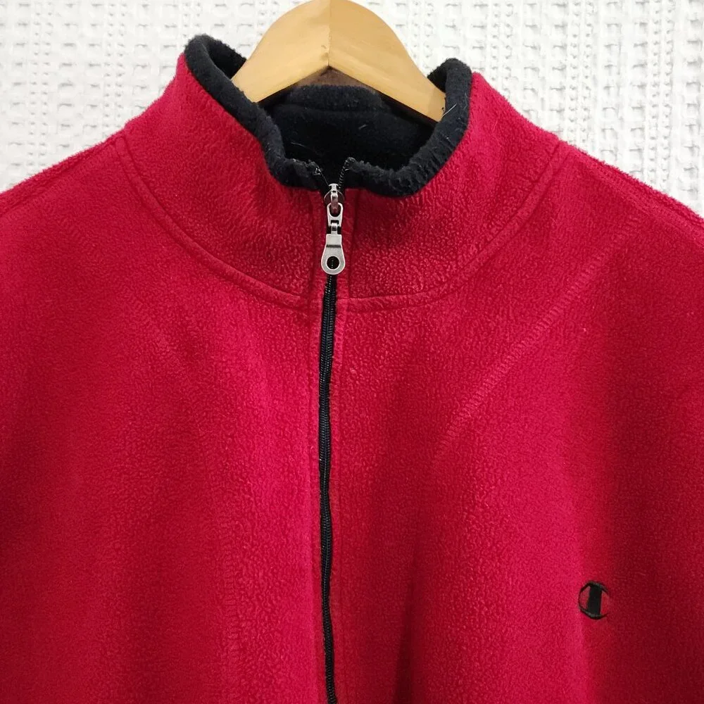 Vintage 90s Champion Red Fleece Vest Full Zip Pockets Mens Size XL Gorpcore