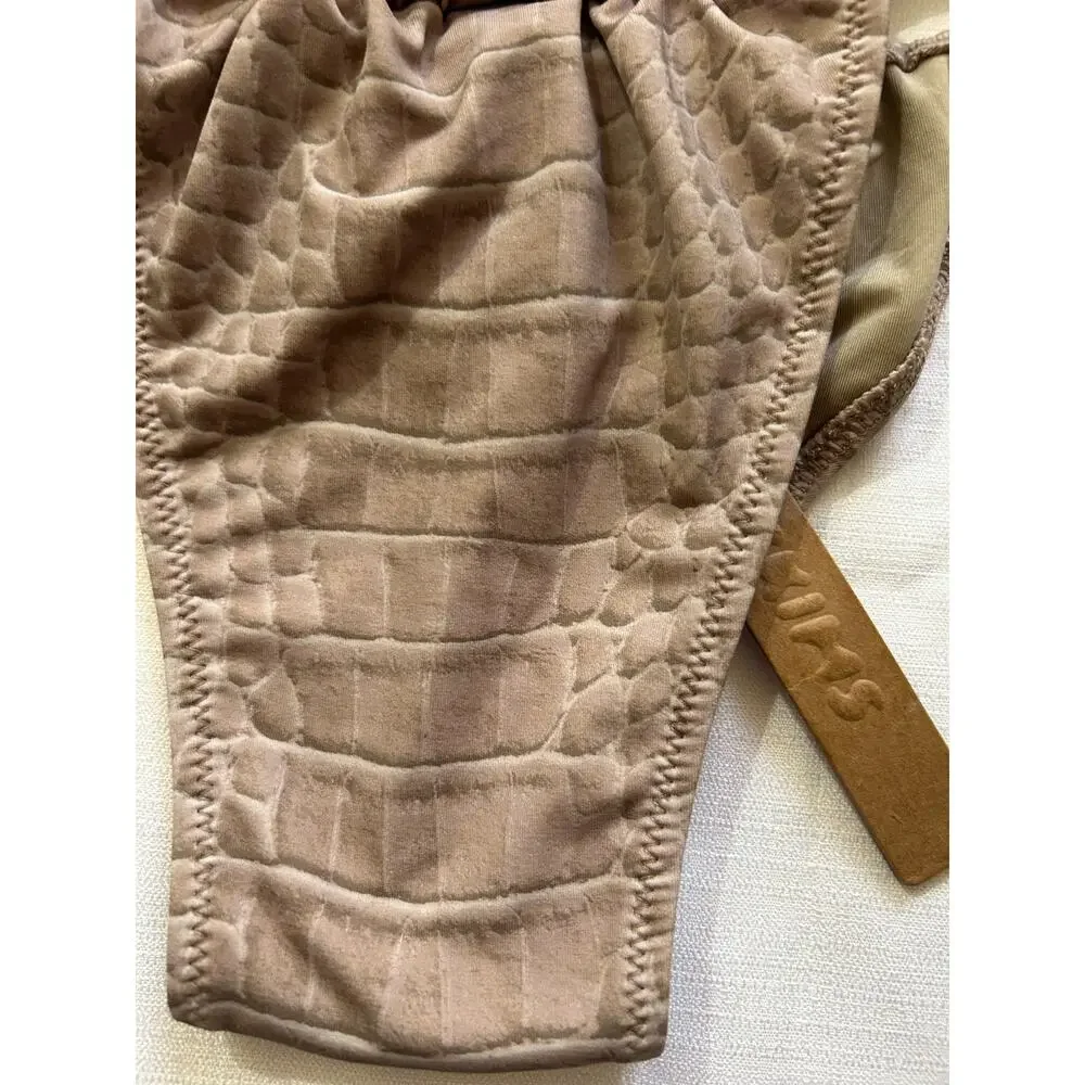 Skims NWT Signature Swim Ruched Thong Bikini Bottom Dune Crocodile Print Size XL