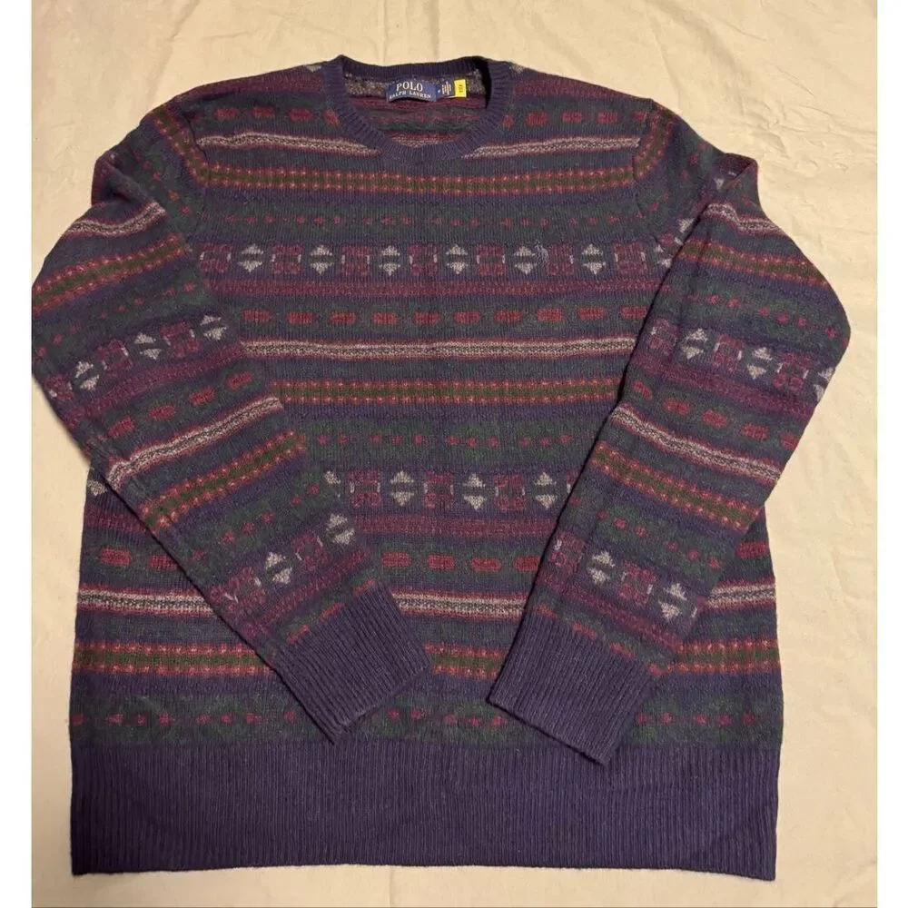 Polo Ralph Lauren Size Medium Men Wool Alpaca Fair Isle Nordic Pullover Sweater