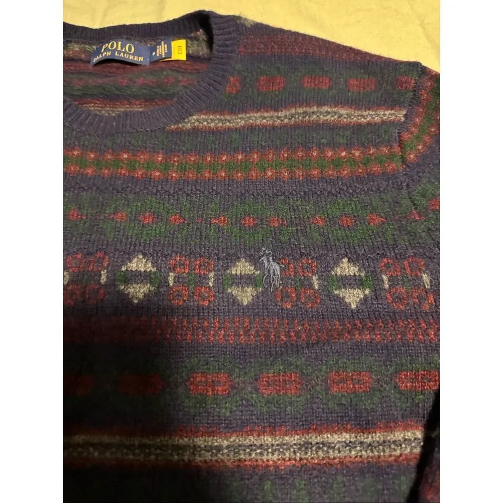 Polo Ralph Lauren Size Medium Men Wool Alpaca Fair Isle Nordic Pullover Sweater