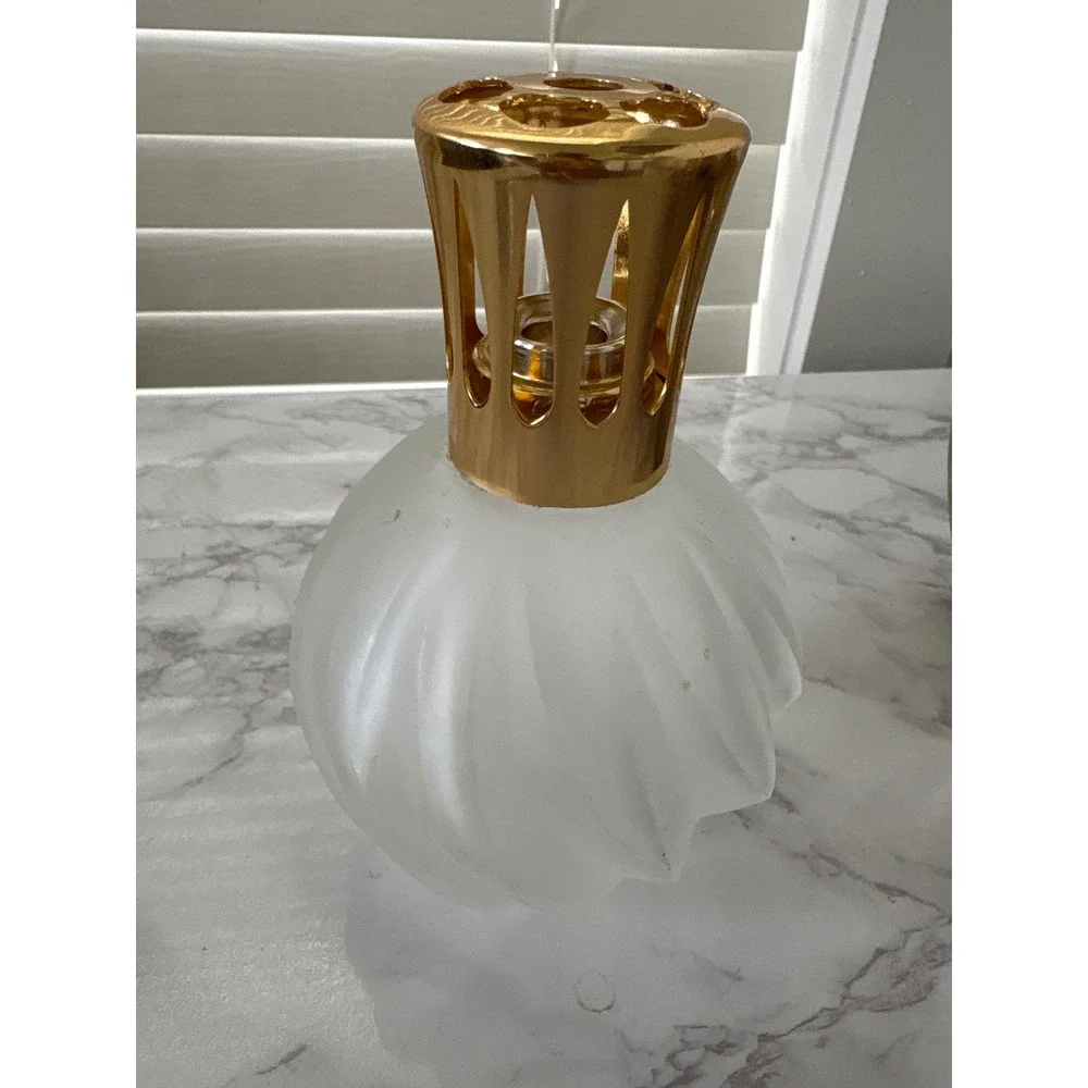 Vintage Lampe Berger Paris Frosted Swirl Glass Catalytic Fragrance Lamp Gold
