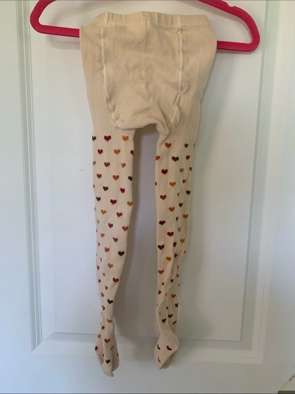 Cream Kids Tights with Multicolor Heart Print