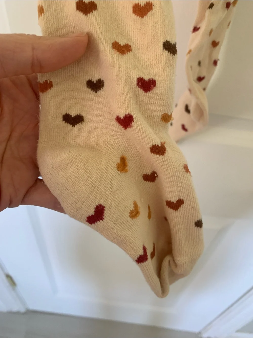 Cream Kids Tights with Multicolor Heart Print