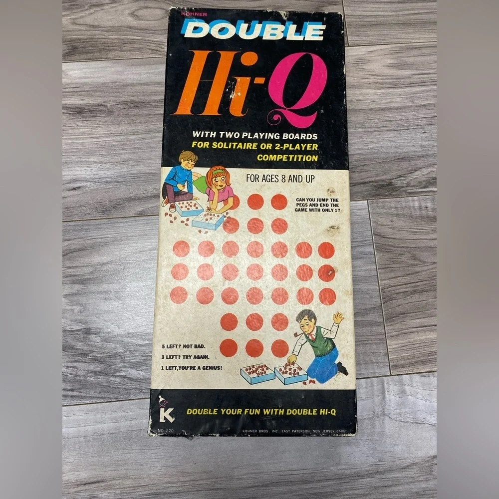 1975 Kohner DOUBLE HI-Q Game 2 Player Complete OG BOX Vintage No. 220 Solitaire