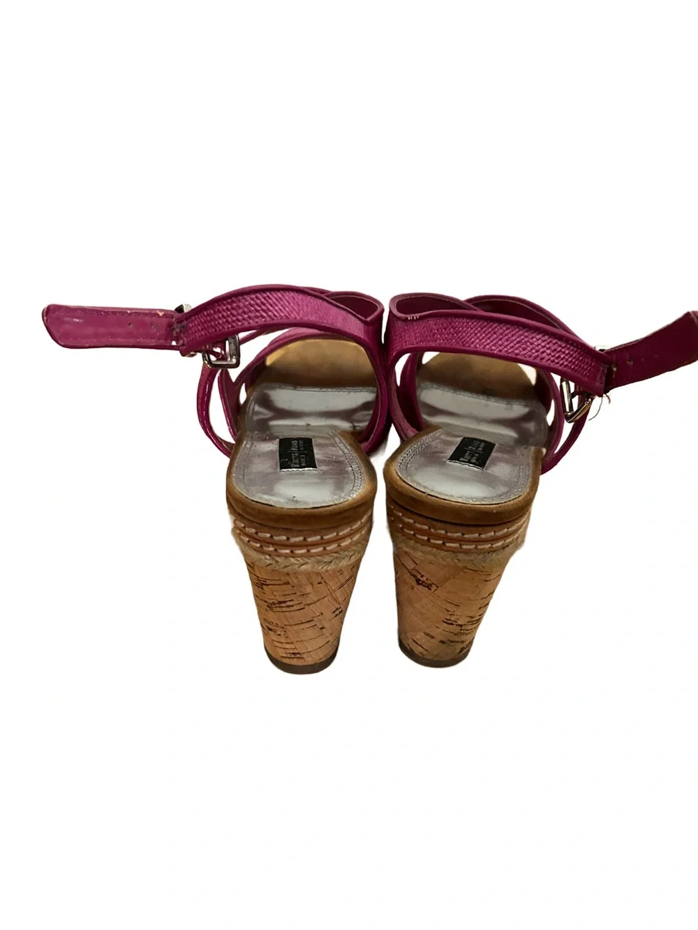 White House Black Market Fuchsia Strappy Cork Wedge Sandals. Size 8