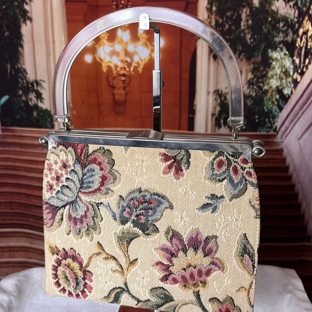 Vintage 1950s L&M Bags by Lowry & Mund Edwards Floral Tapestry Handbag, 2-in-1