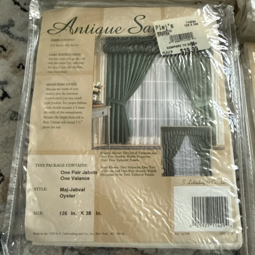 S. Lichtenberg Lot Ivory Window Curtain 90s- 2 Valance/Jabots 4 Panels Retro USA