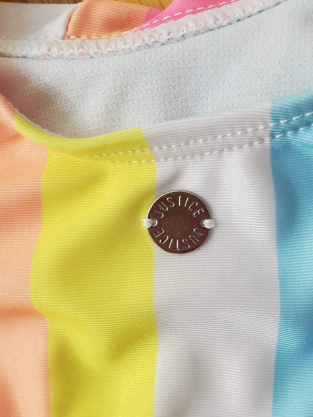 Justice Pastel Rainbow Stripe Ruffle Bikini - Pink, Blue, Yellow, White