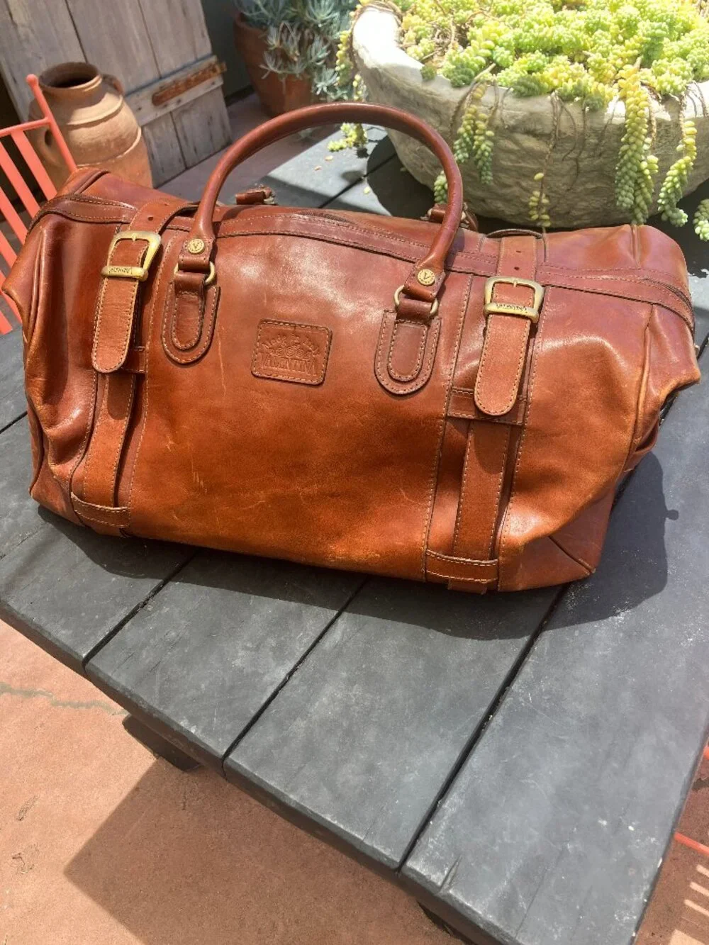 Valentina Italian Leather Duffle Bag with Original card, lock & keys *Vintage*