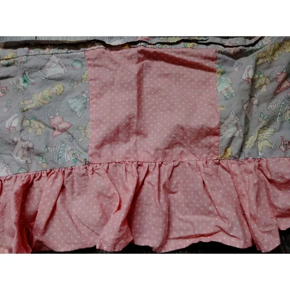 Vintage Window valence Nursery Pink Polkadot Ruffle Handmade 50