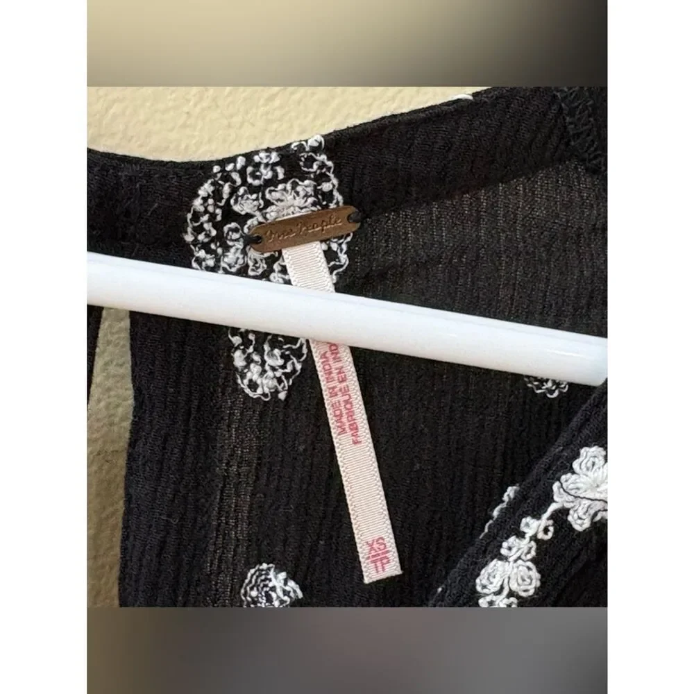 Free People black diamond embroidered sleeveless tank top