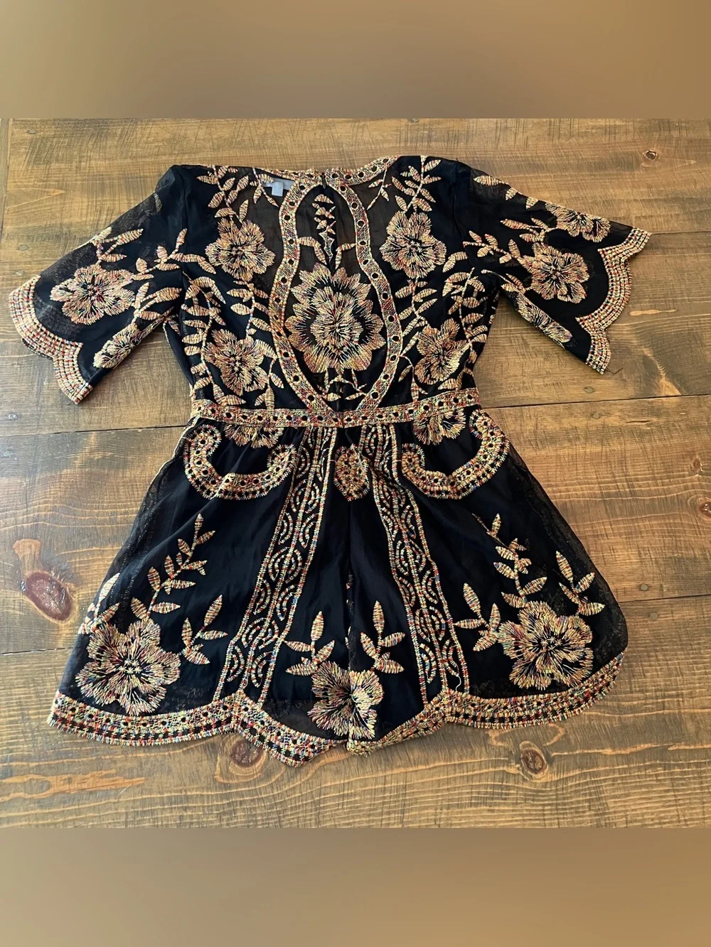 Honey Punch Floral decadence embroidered romper multicolored