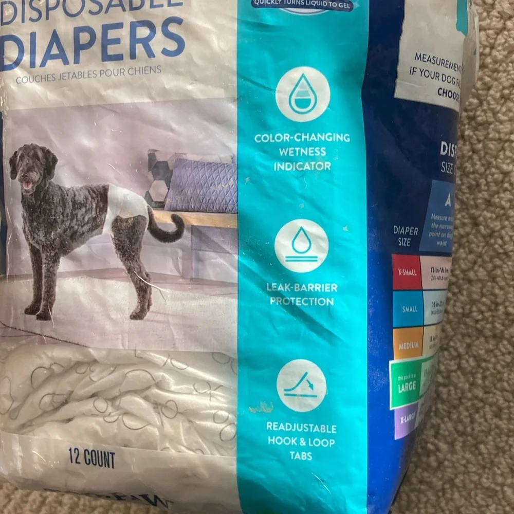 TOP PAW Disposable Diapers Dogs Size Large 7 Count Leak Protection 19”-28” Waist