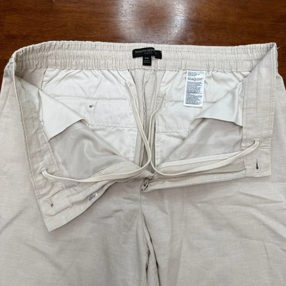 Banana Republic Slim Fit Pants Mens 34L Beige Grey Linen Blend Bundle 2 Pack
