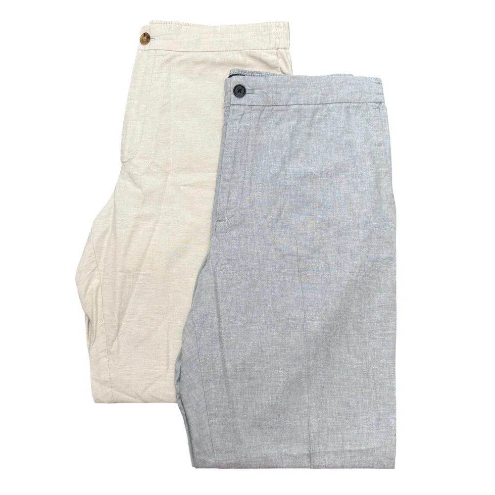 Banana Republic Slim Fit Pants Mens 34L Beige Grey Linen Blend Bundle 2 Pack