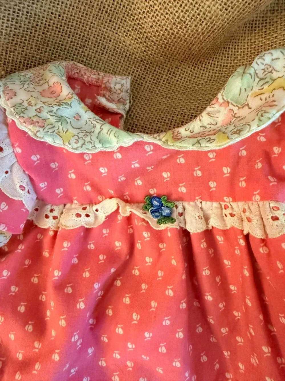 1985 Vintage Cabbage Patch Kid Doll Country Dress Cream Floral & Pink Rare EUC