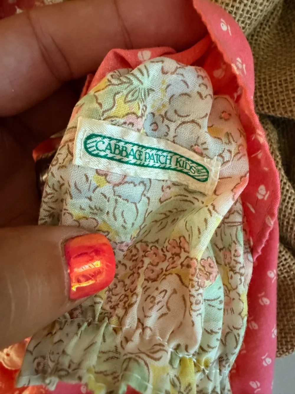 1985 Vintage Cabbage Patch Kid Doll Country Dress Cream Floral & Pink Rare EUC