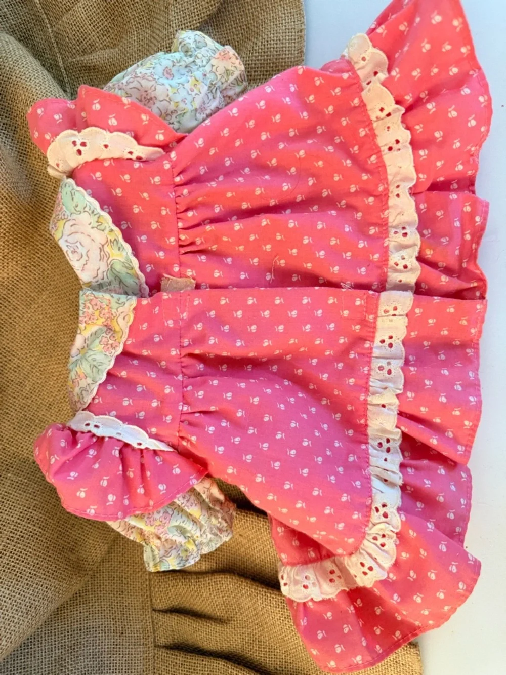 1985 Vintage Cabbage Patch Kid Doll Country Dress Cream Floral & Pink Rare EUC