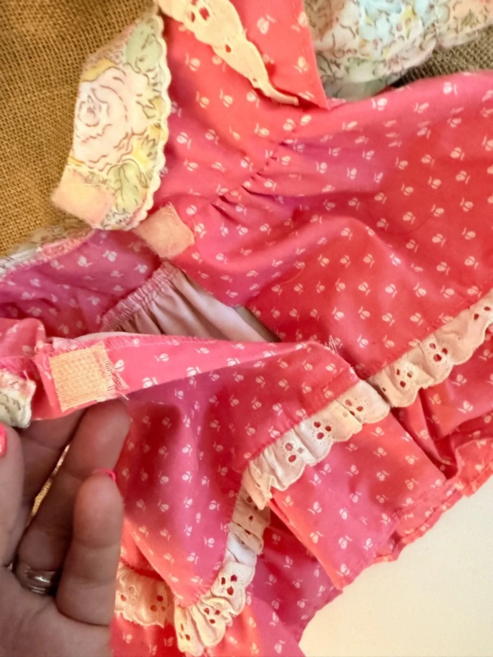 1985 Vintage Cabbage Patch Kid Doll Country Dress Cream Floral & Pink Rare EUC