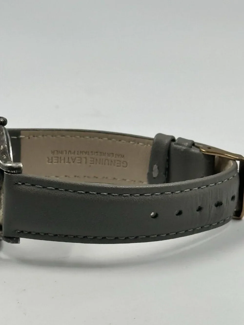 Real Watches Watch Men Silver Tone Green Dial Grey Leather New Battery 9