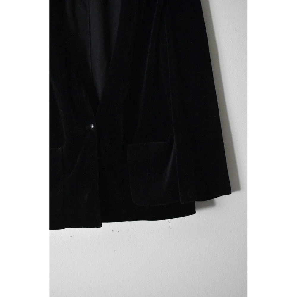 Lady Devon Velvet Blazer Women 40 Black Vintage 80s Collarless Pocket Jacket