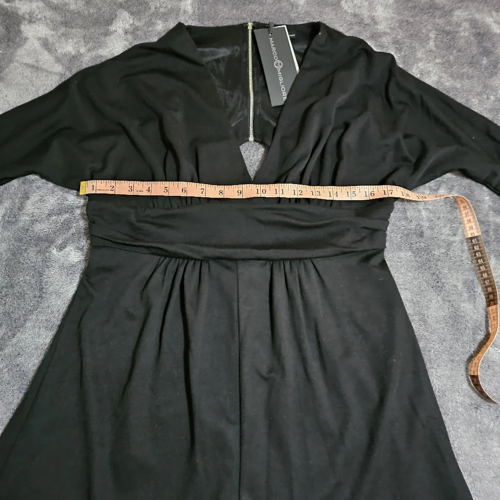 Elegant Black  Romper Dress Cutout Back 3/4 Sleeve Soft Stretch Medium