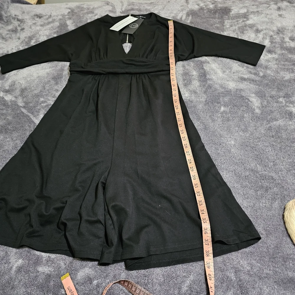 Elegant Black  Romper Dress Cutout Back 3/4 Sleeve Soft Stretch Medium
