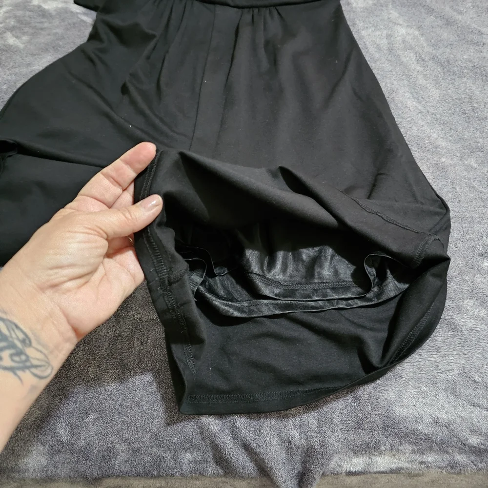 Elegant Black  Romper Dress Cutout Back 3/4 Sleeve Soft Stretch Medium