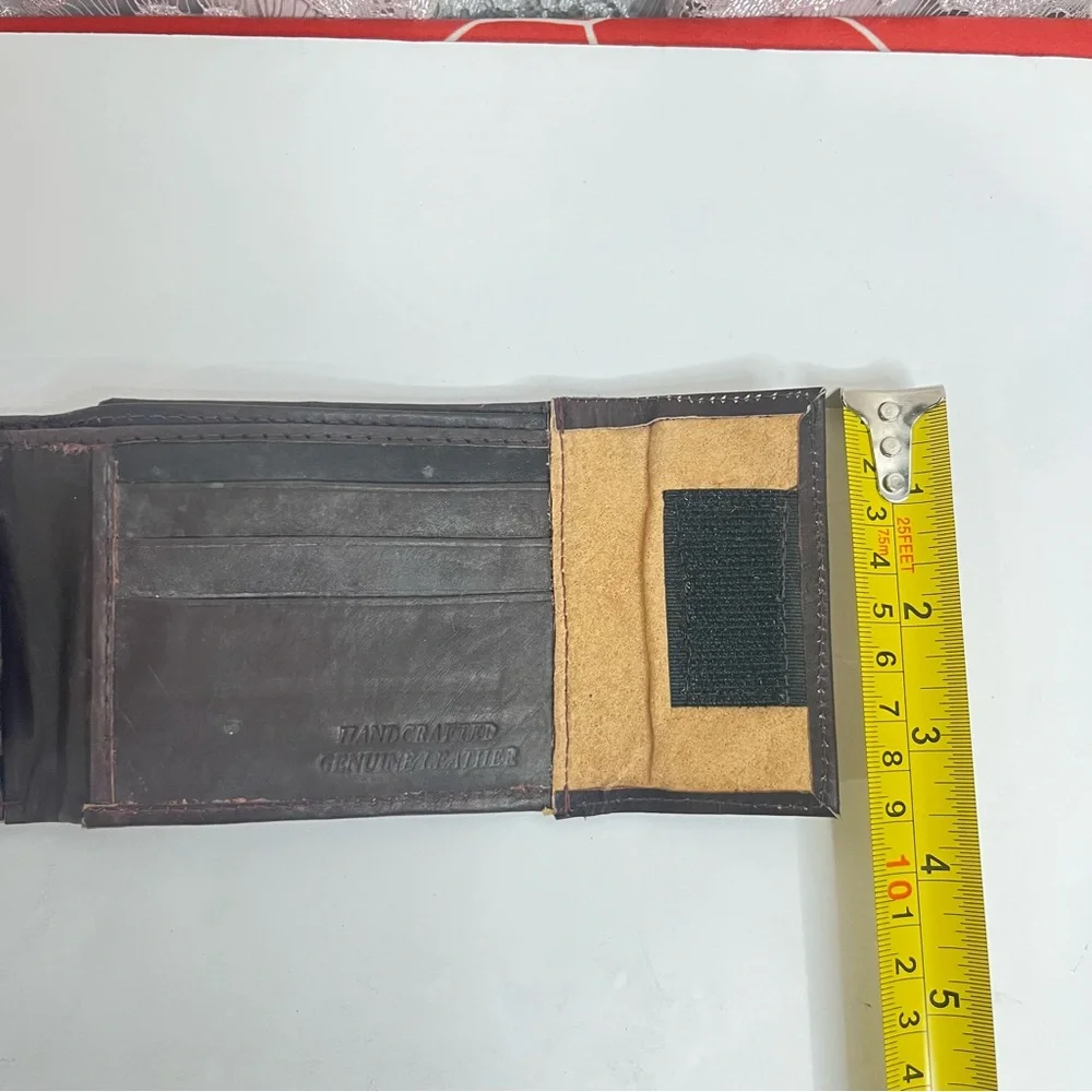 Hand Crafted Genuine Leather Mens Wallet Slim Trifold Wallets With ID Window