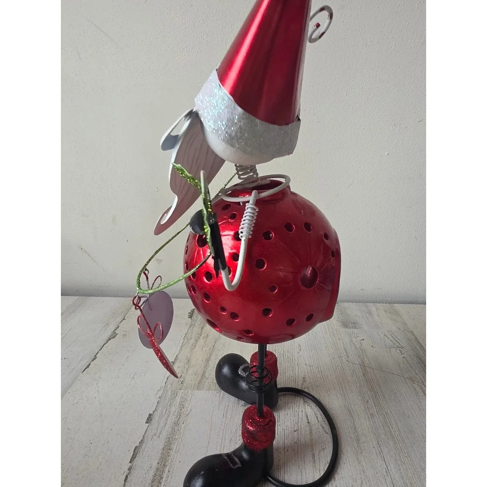 Vintage Pier 1 metal Santa candle holder bobblehead‎ glitter ornaments Xmas