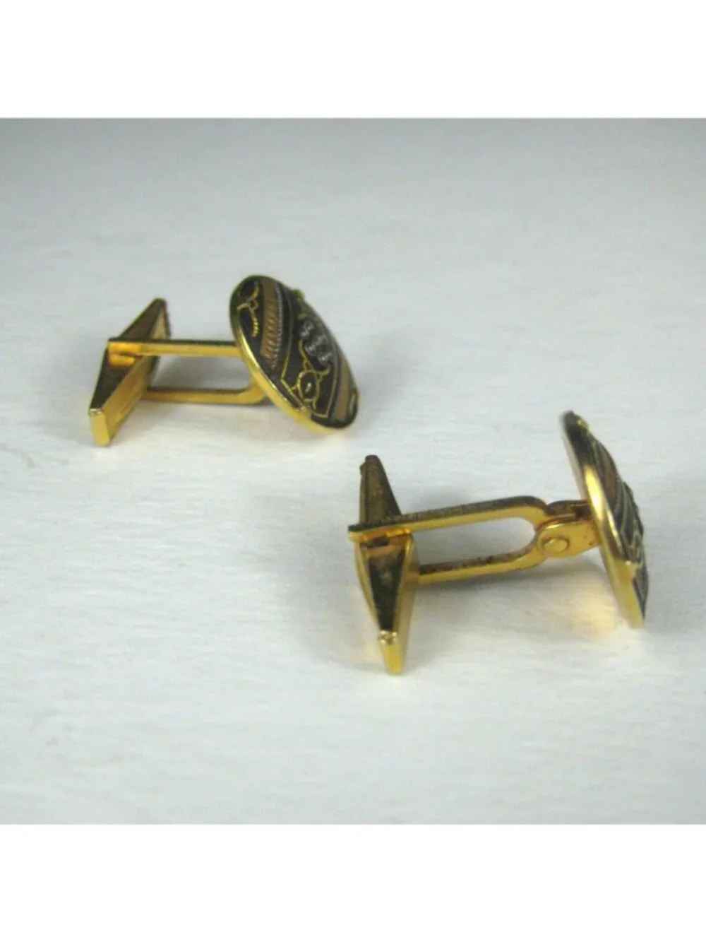Cufflinks Mens Damascence Goldtone Vintage Round Articulating Hammered Filigree
